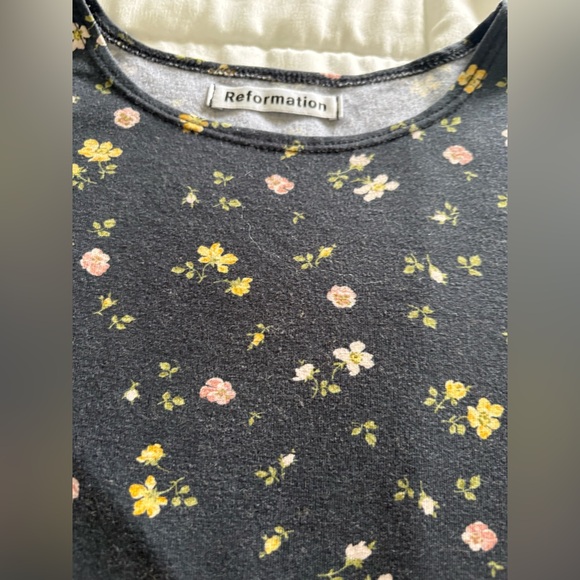 Reformation Black Dress with Yellow and Pink Floral Pattern - Picture 2 of 4